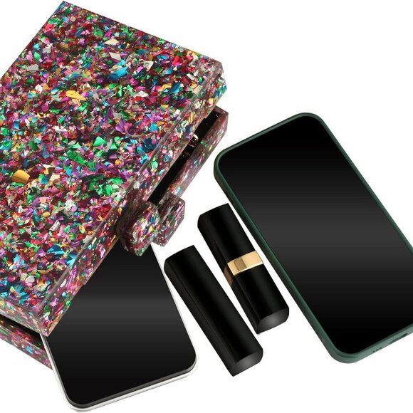 Acrylic Purses and Handbags for Women Multicolor Perspex Geometric Patterns Box - Picture 5 of 7